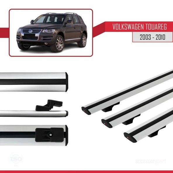 Volkswagen Touareg 2003-2010 Arası ile uyumlu Basic Model Ara Atkı Tavan Barı GRİ 3 ADET - Resim 3