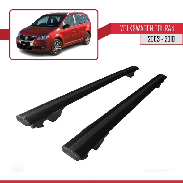 Volkswagen Touran 2003-2010 Arası ile uyumlu HOOK Model Anahtar Kilitli Ara Atkı Tavan Barı SİYAH - Resim 4