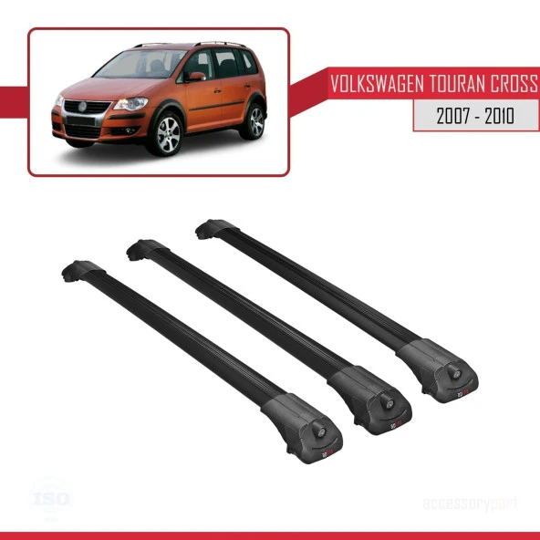 Volkswagen Touran CROSS 2007-2010 Arası ile uyumlu ACE-1 Ara Atkı Tavan Barı SİYAH 3 ADET BAR - Resim 3