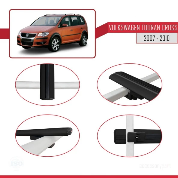 Volkswagen Touran CROSS 2007-2010 Arası ile uyumlu Basic Model Ara Atkı Tavan Barı SİYAH 3 ADET - Resim 4