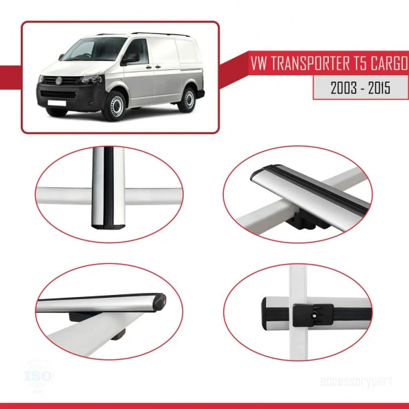 Volkswagen Transporter (T5) 2003-2015 Arası ile uyumlu Basic Model Ara Atkı Tavan Barı GRİ 3 ADET - Resim 3