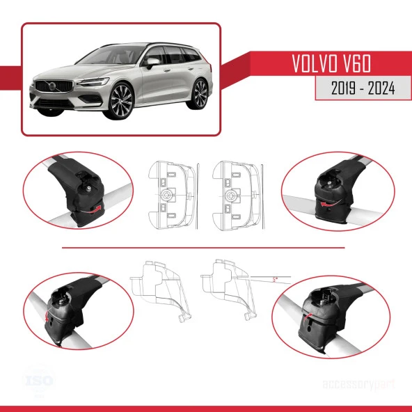 Volvo V60 2019 ve Sonrası ile uyumlu ACE-2 Ara Atkı Tavan Barı GRİ - 3