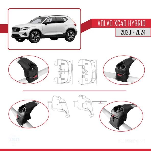 Volvo XC40 (Hybrid) 2020 ve Sonrası ile uyumlu ACE-2 Ara Atkı Tavan Barı GRİ - Resim 4