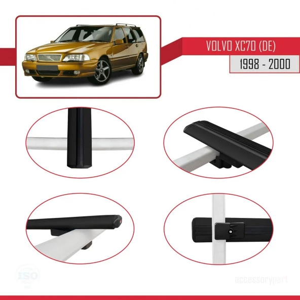 Volvo XC70 (DE) 1998-2000 Arası ile uyumlu Basic Model Ara Atkı Tavan Barı SİYAH 3 ADET - Resim 3