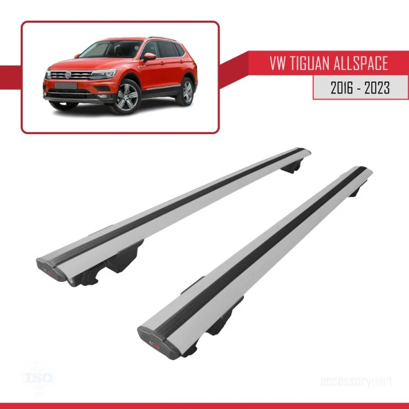 VW Tiguan Allspace 2016-2023 Arası ile uyumlu HOOK Model Anahtar Kilitli Ara Atkı Tavan Barı GRİ - Resim 4
