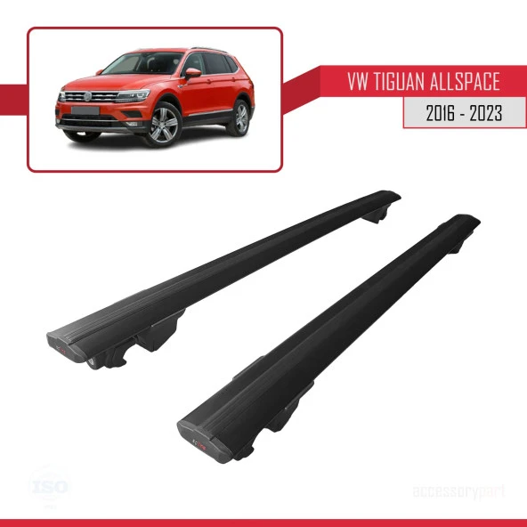VW Tiguan Allspace 2016-2023 Arası ile uyumlu HOOK Model Anahtar Kilitli Ara Atkı Tavan Barı SİYAH - Resim 4