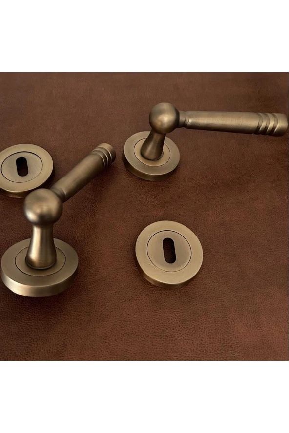 Osmanlı Mat Antik Sarı Yuvarlak Rozetli Oda Kapı Kolu 1 Takım - Resim 2