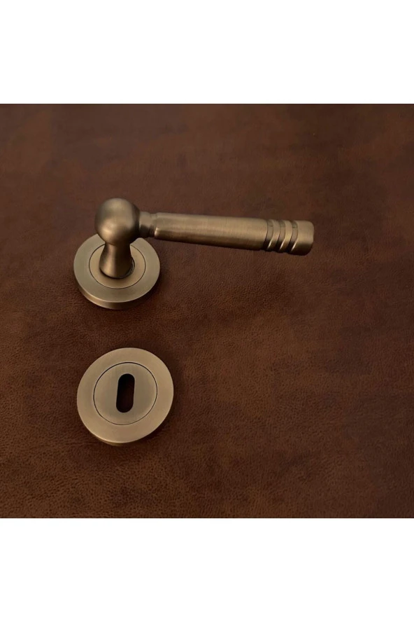 Osmanlı Mat Antik Sarı Yuvarlak Rozetli Oda Kapı Kolu 1 Takım - Resim 3