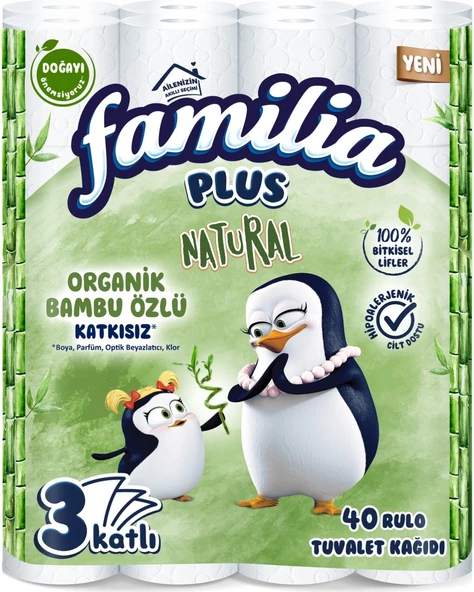 Familia Plus Tuvalet Kağıdı 3 Katlı 40 Lı Paket Natural Organik Bambu Özlü