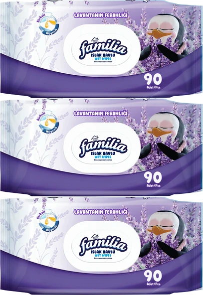 Familia Islak Havlu Mendil Lavantanın Ferahlığı 90 Yaprak Plastik Kapaklı 3 Lü Set 270 Yaprak