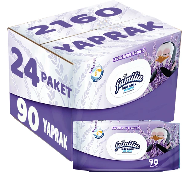 Familia Islak Havlu Mendil Lavantanın Ferahlığı 90 Yaprak Plastik Kapaklı 24 Lü Set 2160 Yaprak