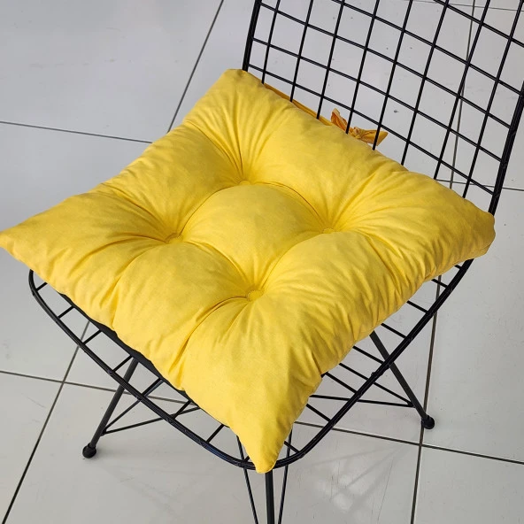 2' Li Takım Pofidik Kare Sandalye Minderi 40x40cm Sarı Fuşya