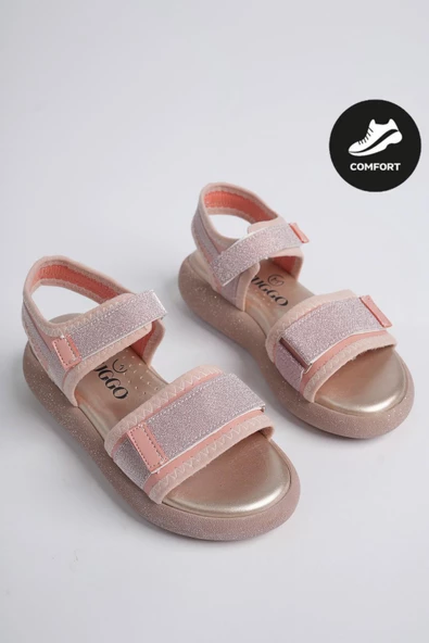 Muggo CRUZ Garantili Günlük Ortopedik Hafif Taban Simli ve Cırtlı Kız Çocuk Sandalet - 10