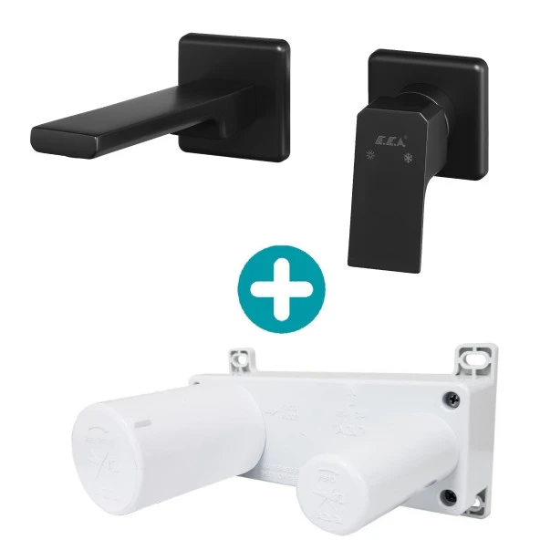 ECA Tiera Ankastre Lavabo Bataryası Sıva Üstü Ve Sıva Altı Grubu Çift Rozet Mat Siyah ürün görseli