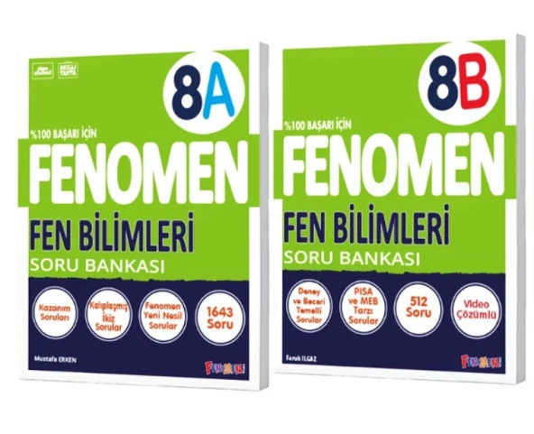 FENOMEN YAYINLARI 8. SINIF Fen Bilimleri A+B Soru Bankası (2 KİTAP)