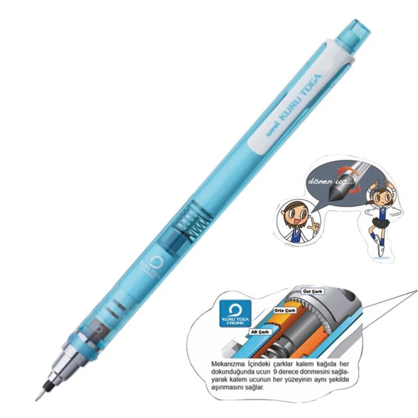 Uniball Kuru Toga T 0.7 Versatil Kalem Mavi M7-450T