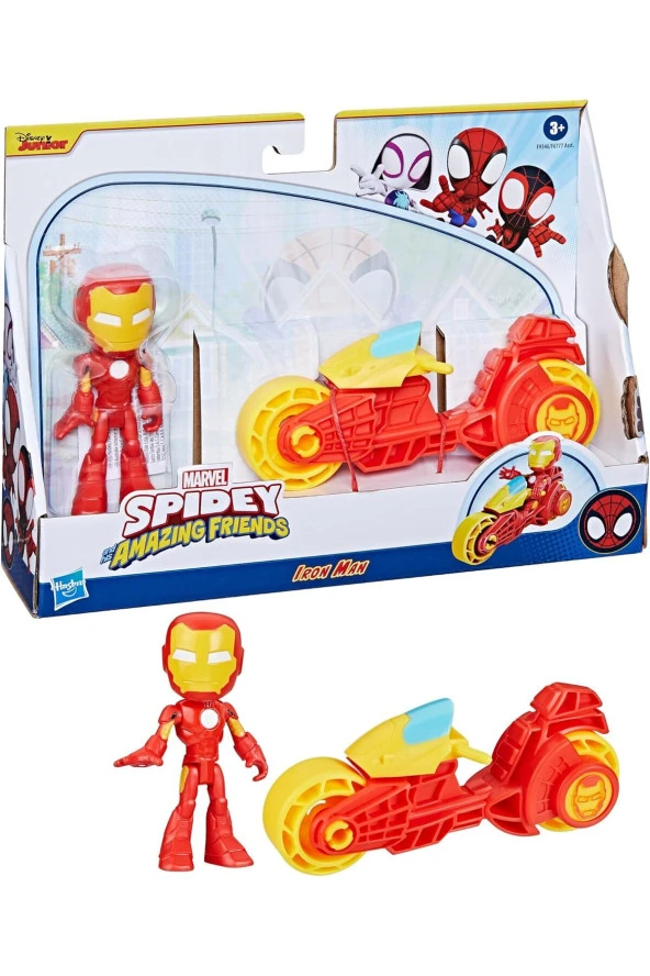 Spider And His Amazing Friends Motorsiklet ve Figür Iron Man  F6777 F9346