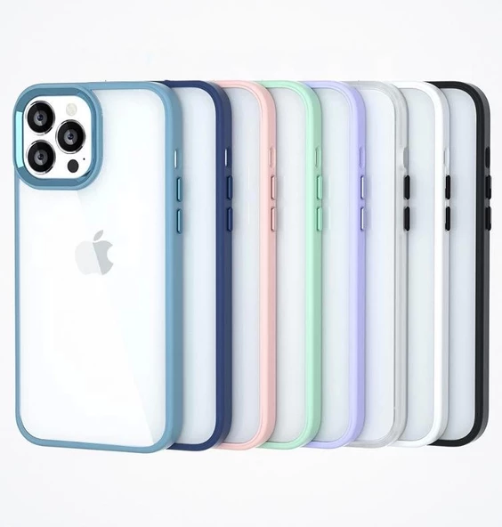 İphone 13  Metal Kamera Çerçeveli Kenarları Renkli Kılıf - Resim 4