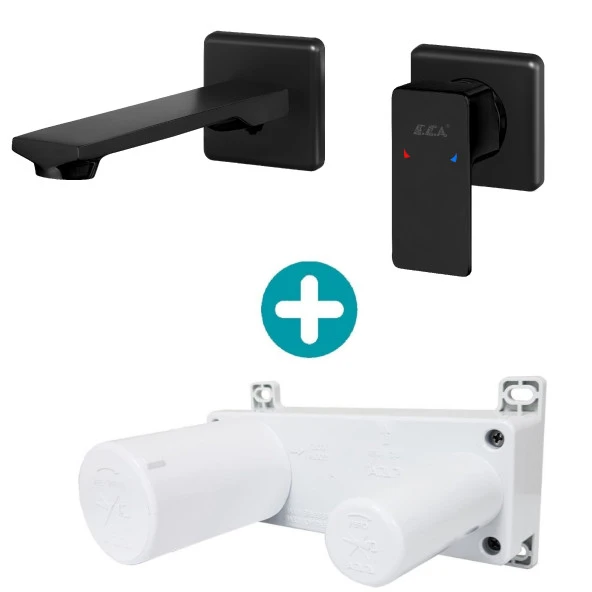 ECA Royal Ankastre Lavabo Bataryası Sıva Üstü Ve Sıva Altı Grubu Çift Rozet Mat Siyah ürün görseli