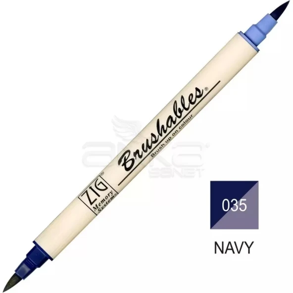 Zig Brushables 2 Renk Tonu Fırça Uçlu Marker Kalem 035 Navy - 1
