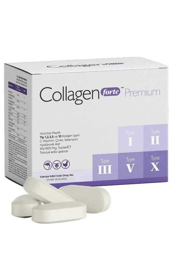 Collagen Forte Platinum Premium 5 Tip Kolajen, Hyalüronik Asit, Çinko, Selenyum & Vitamin C, 90 Tablet - 3