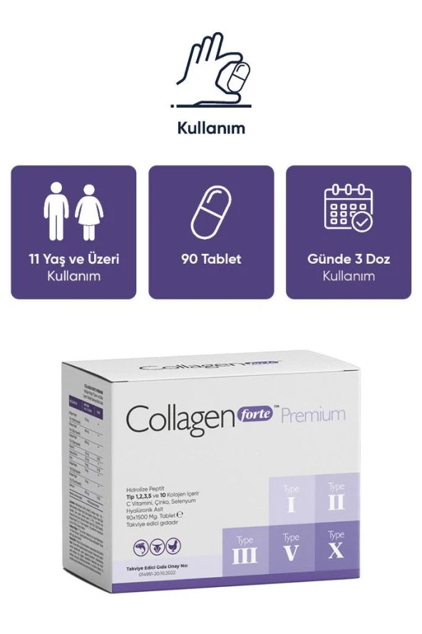 Collagen Forte Platinum Premium 5 Tip Kolajen, Hyalüronik Asit, Çinko, Selenyum & Vitamin C, 90 Tablet - 4