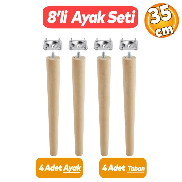 Ahşap Sehpa Masa Puf Tabure Tv Ünitesi Ayağı Ayakları M8 Civatalı 35 Cm Bağlantı Aparatlı 4'lü Set