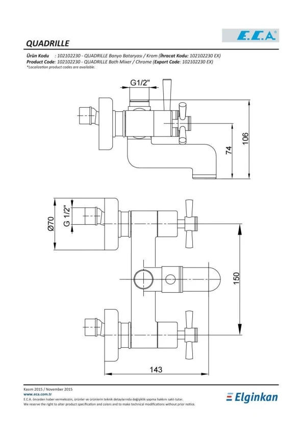 ECA Quadrille Banyo Bataryası + ECA Logica Sürgülü Duş Seti Üst Takımı - Resim 5