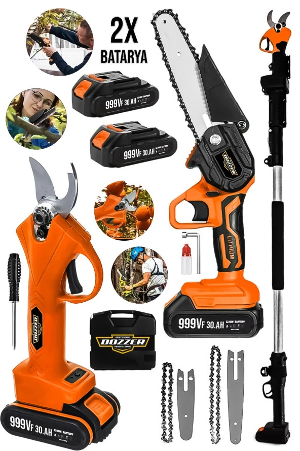 TRNQ 2Li Set  3 Metre Teleskopik  Akülü Dal Kesme Makası Ve Budama Bıçkı Testere Makinesi