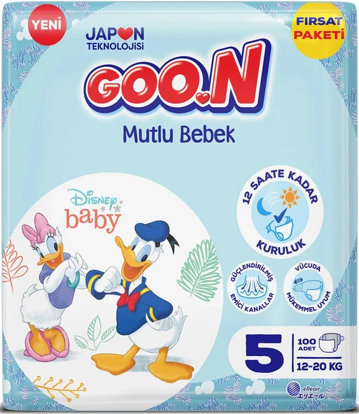 Goon Mutlu Bebek Bebek Bezi Beden:5 (12-20Kg) Junior 100 Adet Fırsat Pk