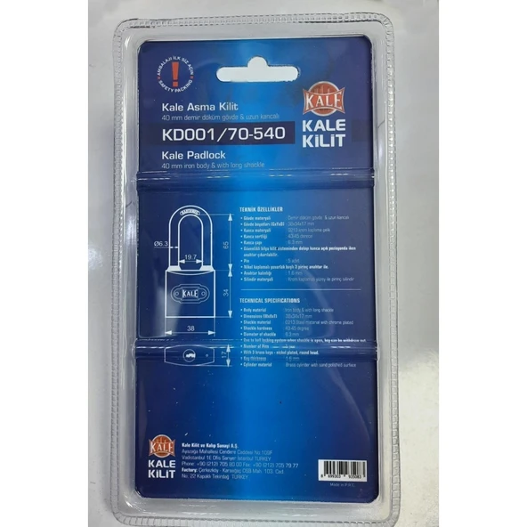 Kale Uzun Kancalı Asma Kilit Blisterli 40Mm - Resim 3
