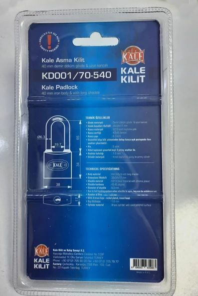 Kale Uzun Kancalı Gri Asma Kilit 40 mm - 2
