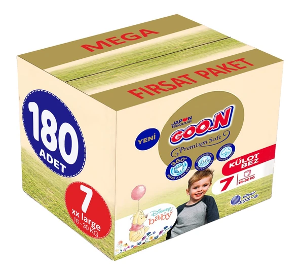 Goon Premium Soft Külot Bebek Bezi Beden:7 (18-30Kg) XX Large 180 Adet Mega Fırsat Pk