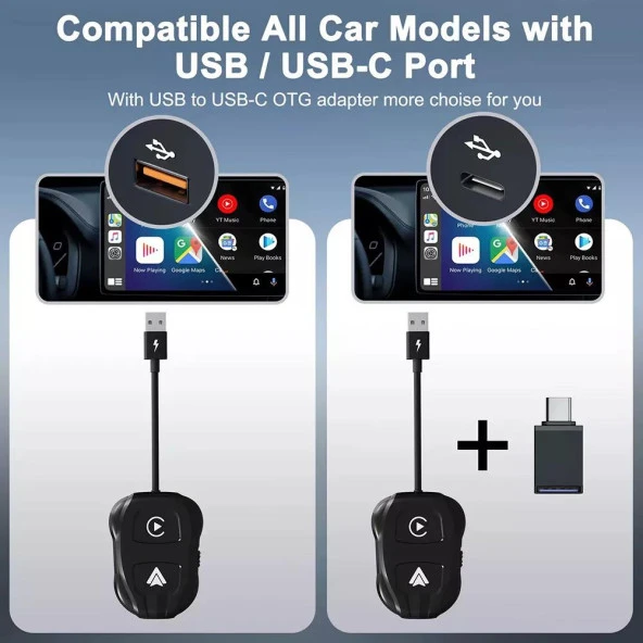 Araç İçi Android ve Apple Cihazlar İçin Kablosuz Car Play Adaptörü Wireless Carplay Çevirici - 4