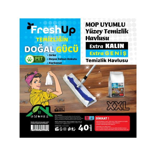FRESHUP Mop Uyumlu 40 Adet Yer, Yüzey Temizlik Havlusu - 5