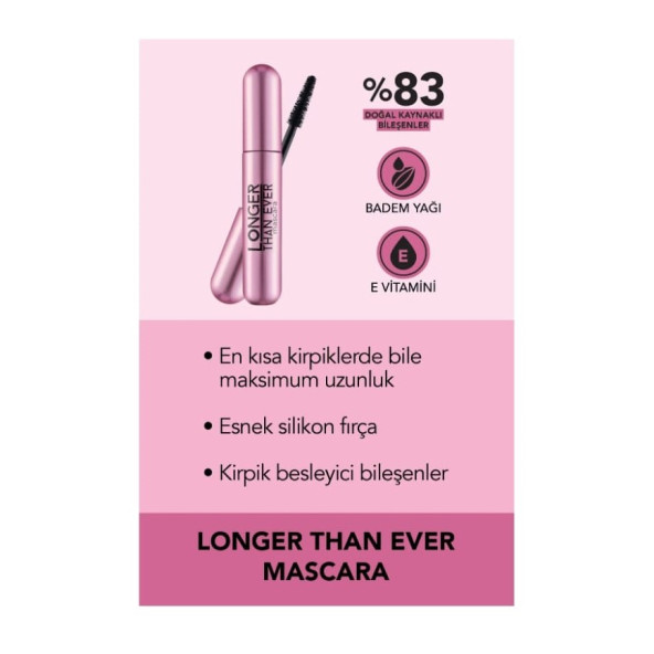 Flormar Longer Than Ever Kirpik Uzatıcı Etkili Besleyici Maskara 001 Black - 6