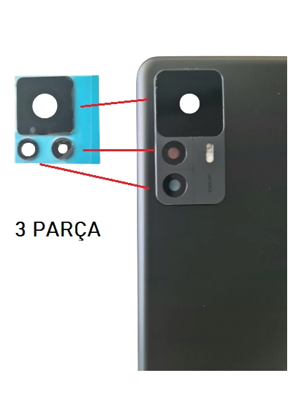 Tkgz Xiaomi Mi 12T Arka Kamera Camı Lens Yapışkanlı