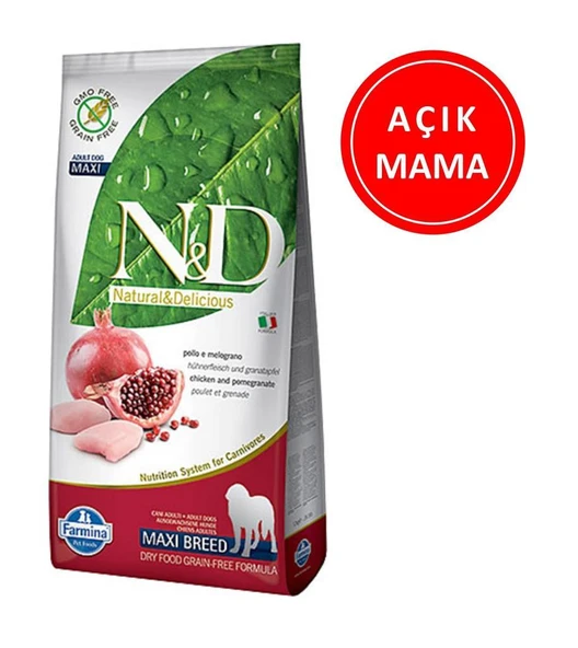ND Tahılsız Tavuklu Narlı Büyük Irk Maxi Köpek Maması 1 Kg AÇIK ürün görseli 1