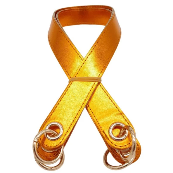 Angel Çanta Aksesuar Parlak Rugan Deri Kuş Gözlü Çift Çanta Sapı Turuncu Renk Light Gold Metalli ürün görseli