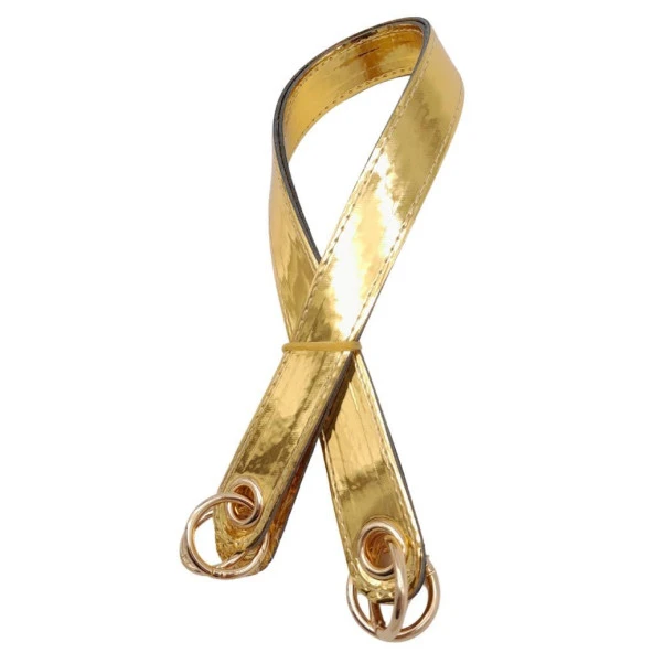 Angel Çanta Aksesuar Parlak Rugan Deri Kuş Gözlü Çift Çanta Sapı Gold Renk Light Gold Metalli - Resim 2