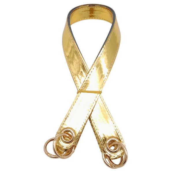 Angel Çanta Aksesuar Parlak Rugan Deri Kuş Gözlü Çift Çanta Sapı Gold Renk Light Gold Metalli - Resim 3