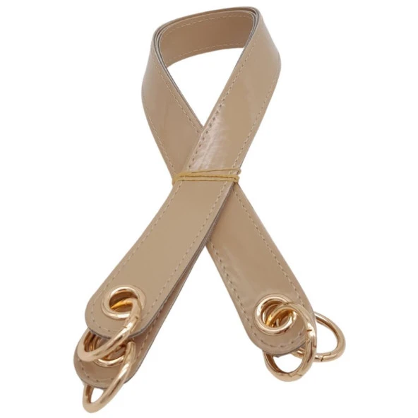 Angel Çanta Aksesuar Parlak Rugan Deri Kuş Gözlü Çift Çanta Sapı Bej Renk Light Gold Metalli ürün görseli