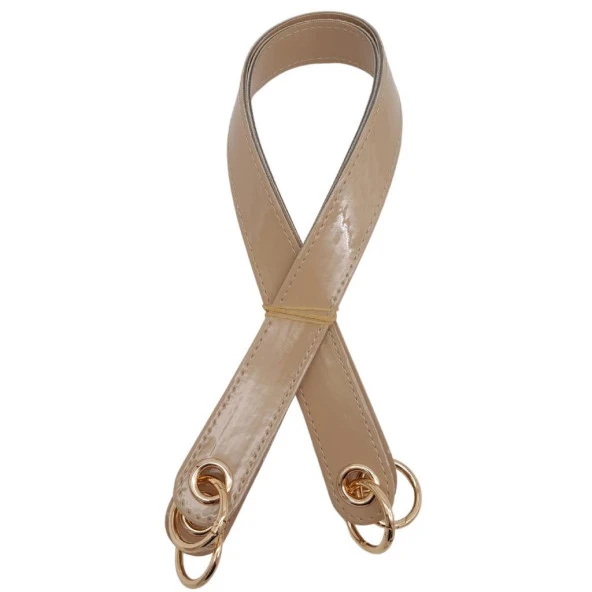 Angel Çanta Aksesuar Parlak Rugan Deri Kuş Gözlü Çift Çanta Sapı Bej Renk Light Gold Metalli - Resim 2