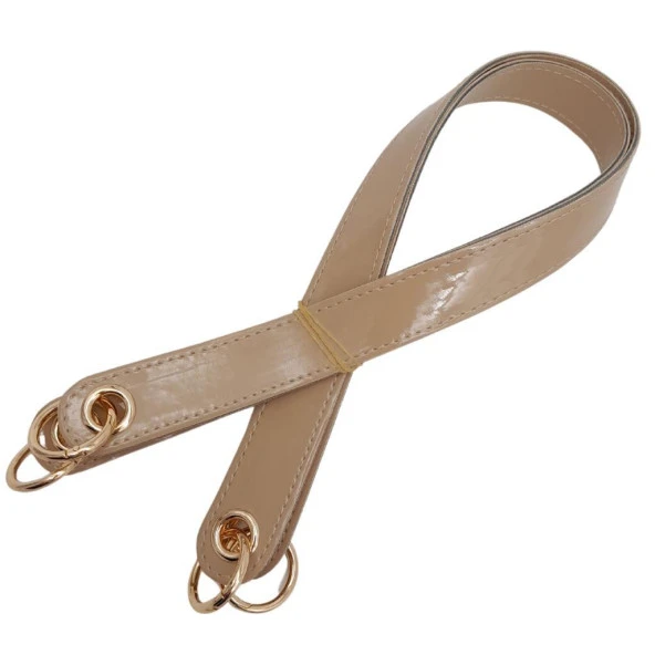 Angel Çanta Aksesuar Parlak Rugan Deri Kuş Gözlü Çift Çanta Sapı Bej Renk Light Gold Metalli - Resim 3