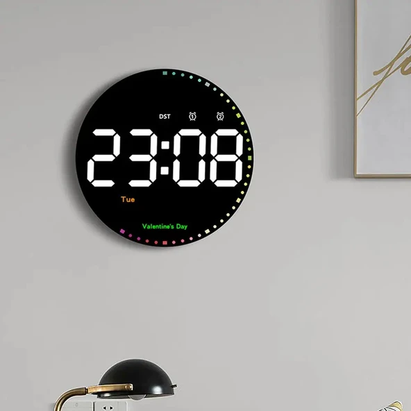 DailyTech Yuvarlak Kumandalı Dijital 10 İnç Duvar Saati Parlaklık Çalar Saat Dekor İçin Masa Saat - - 12