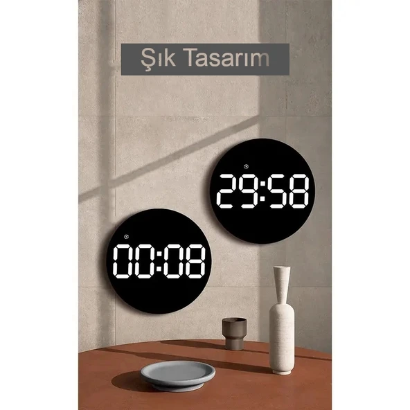 DailyTech Yuvarlak Kumandalı Dijital 10 İnç Duvar Saati Parlaklık Çalar Saat Dekor İçin Masa Saat - - 6