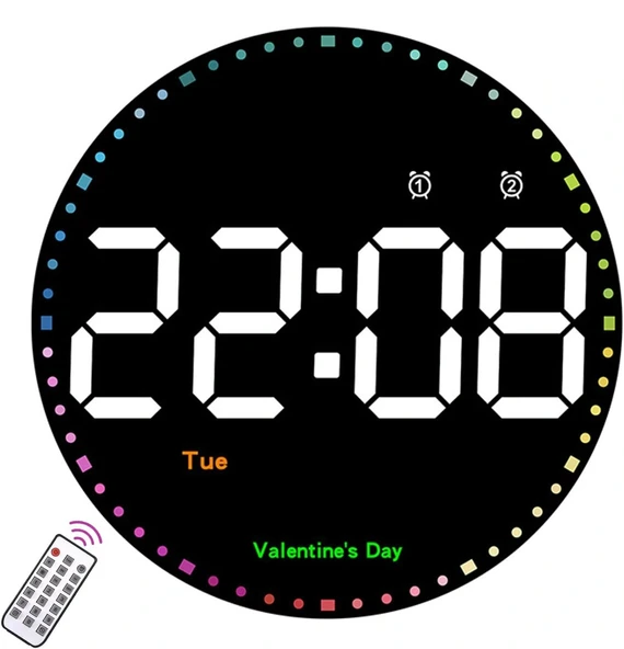 DailyTech Yuvarlak Kumandalı Dijital 10 İnç Duvar Saati Parlaklık Çalar Saat Dekor İçin Masa Saat -