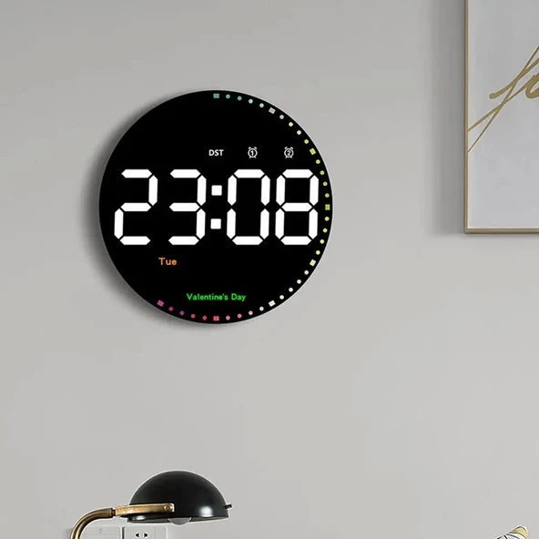 DailyTech Yuvarlak Kumandalı Dijital 10 İnç Duvar Saati Parlaklık Çalar Saat Dekor İçin Masa Saat - - 5