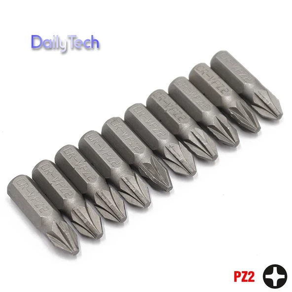 DailyTech 10 Adet 14 25mm Pozi PZ2 Tornavida Bit Seti Tamir Araçları Matkap Ucu Güç Ev El Aletleri - - 2