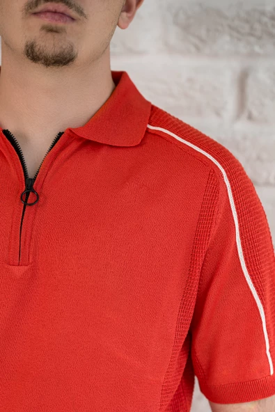 Microfilament Kumaş Fermuarlı Polo Yaka Slimfit T-shirt - 5